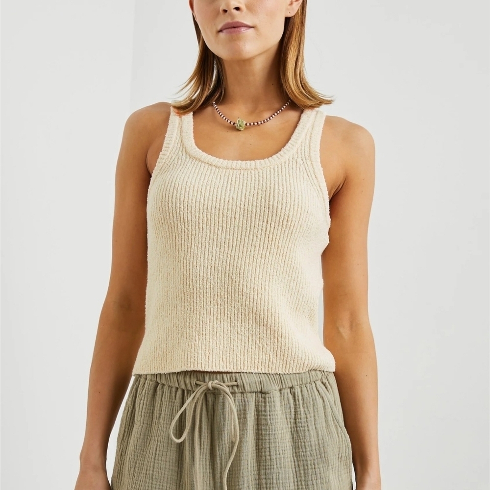 Rails Albie Tank Scoop Neck Linen Cotton Blend Textured Rib Knit Ivory M NWT - Picture 2 of 14